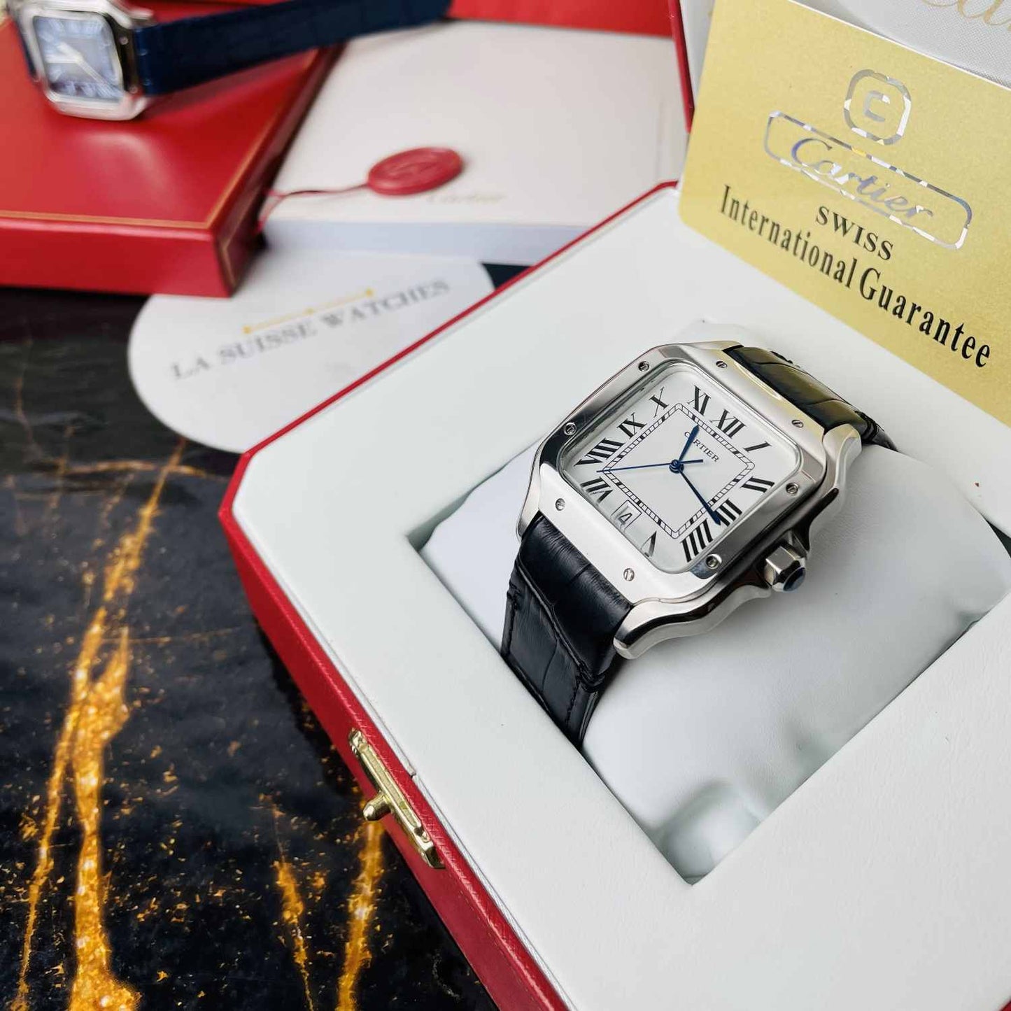 Noir Cartier De Santos Cuir 40mm