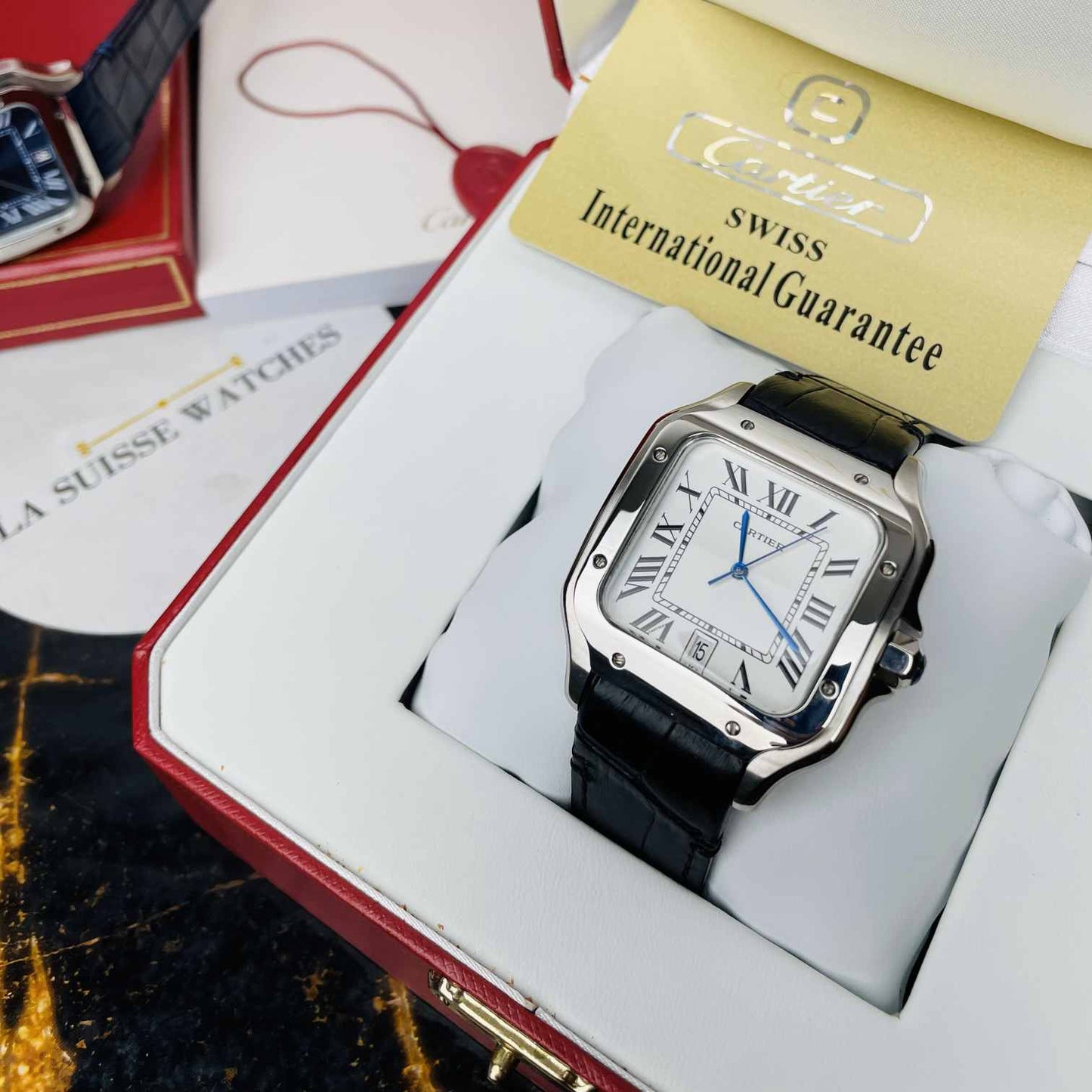 Noir Cartier De Santos Cuir 40mm