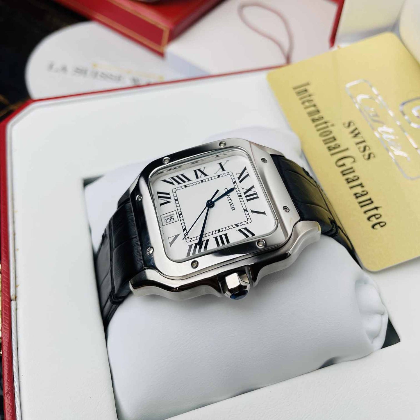Noir Cartier De Santos Cuir 40mm