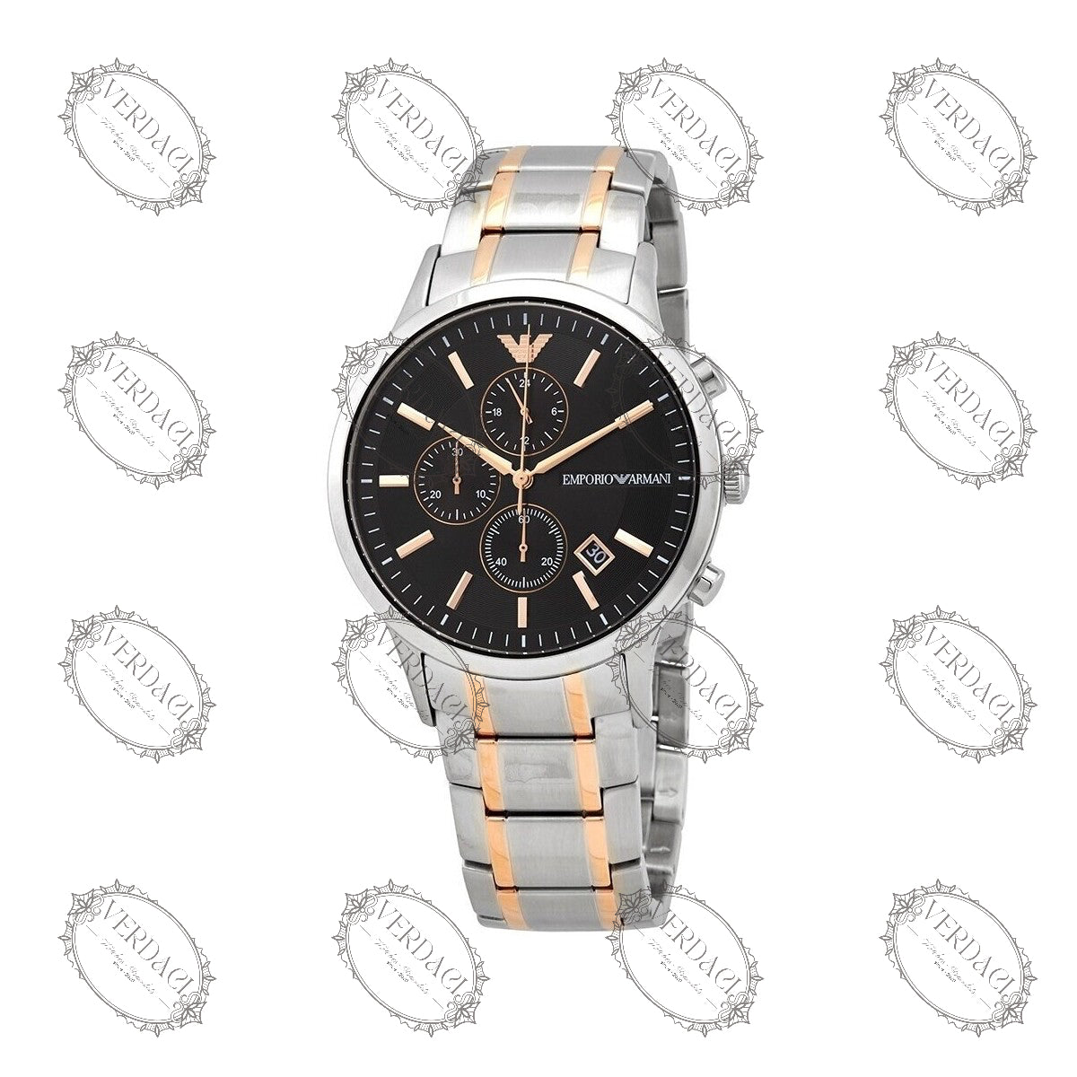 EMPORIO ARMANI AR11165 SILVER/ROSE GOLD - BLACK CHRONO