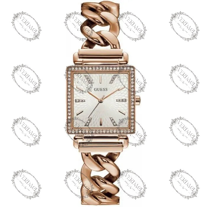 montre guess w1030l4 - montre carré cristaux or rose femme