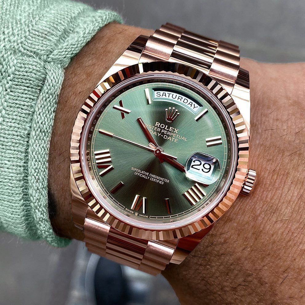 Montre Rolex DayDate 40 Olive Rose Gold  Pour Homme