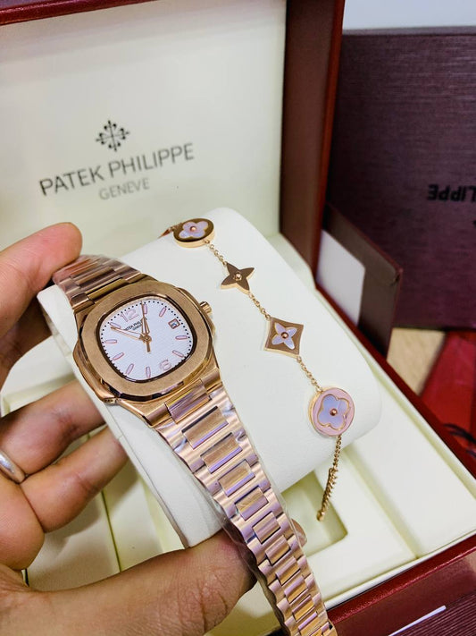 Montre Patek Philippe Rose Gold Fond Blanc Pour Femme